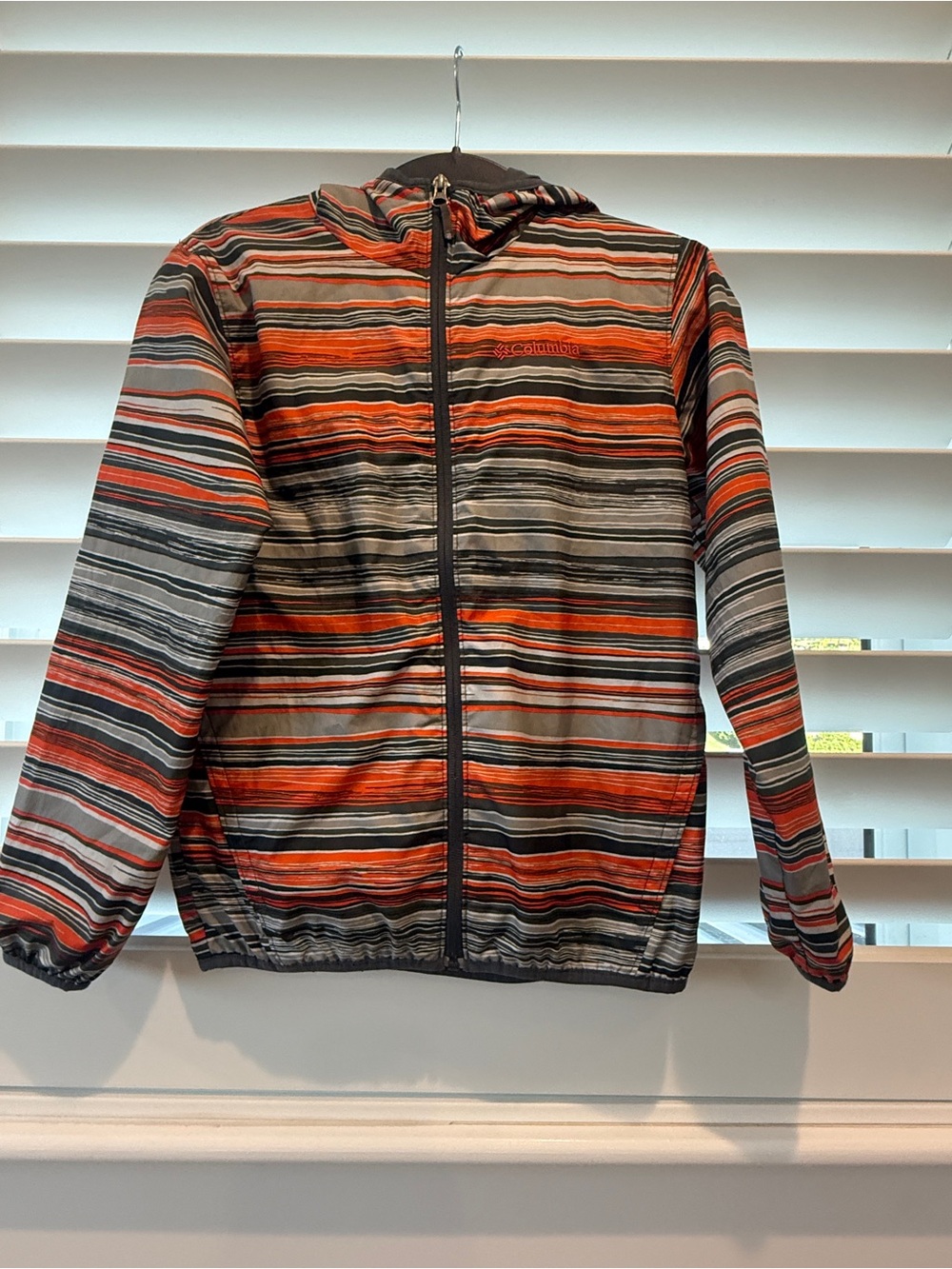 Columbia Youth Medium Orange & Gray Striped Hooded Jacket